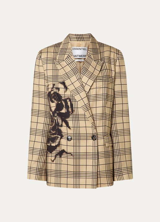Essentiel Antwerp Double-breasted blazer met ruitdessin en paspelzakken - voorkant 2 camel