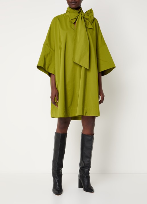 Essentiel Antwerp Greezer midi jurk met sjaalkraag - voorkant 3 groen