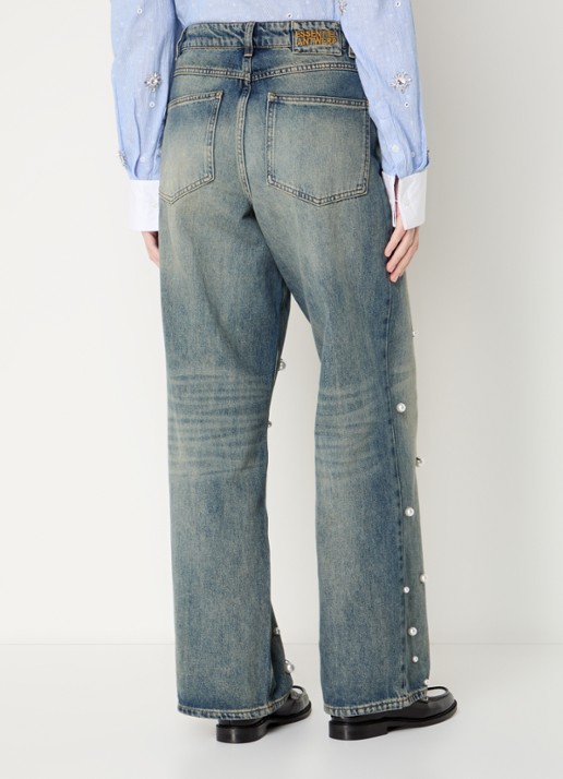 Essentiel Antwerp Held high waist wide leg jeans van  katoen met imitatieparels - achterkant 3 indigo