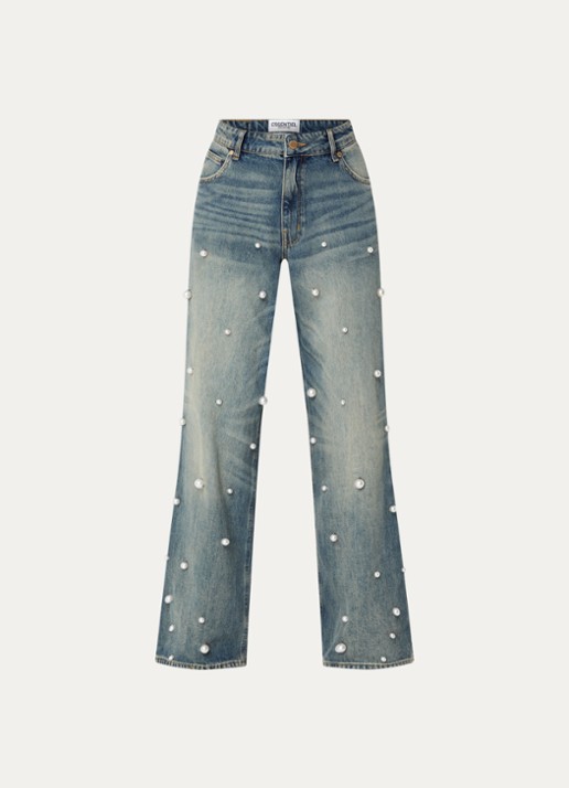 Essentiel Antwerp Held high waist wide leg jeans van  katoen met imitatieparels