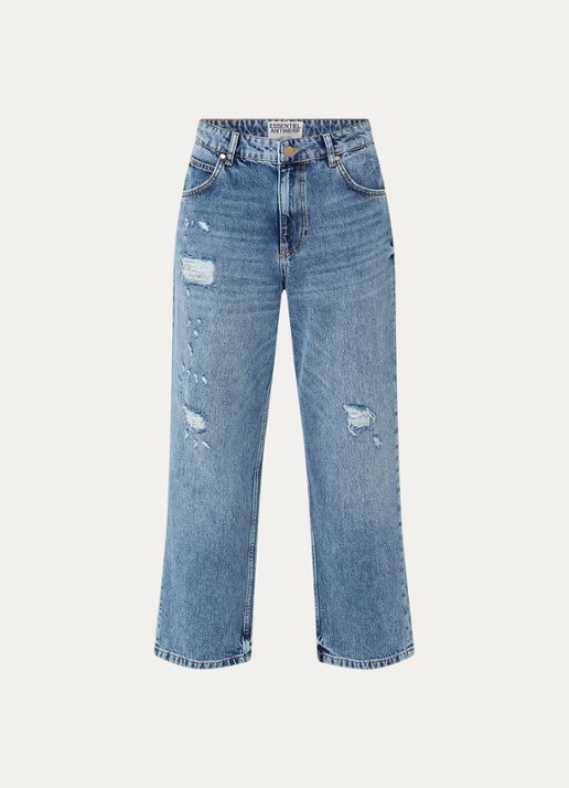 Essentiel Antwerp High waist cropped jeans met destroyed afwerking - voorkant 2 indigo