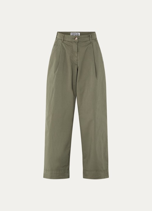 Essentiel Antwerp High waist loose fit broek met steekzakken - voorkant 2 groen