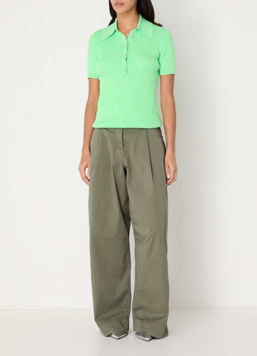 Essentiel Antwerp High waist loose fit broek met steekzakken - voorkant 3 groen