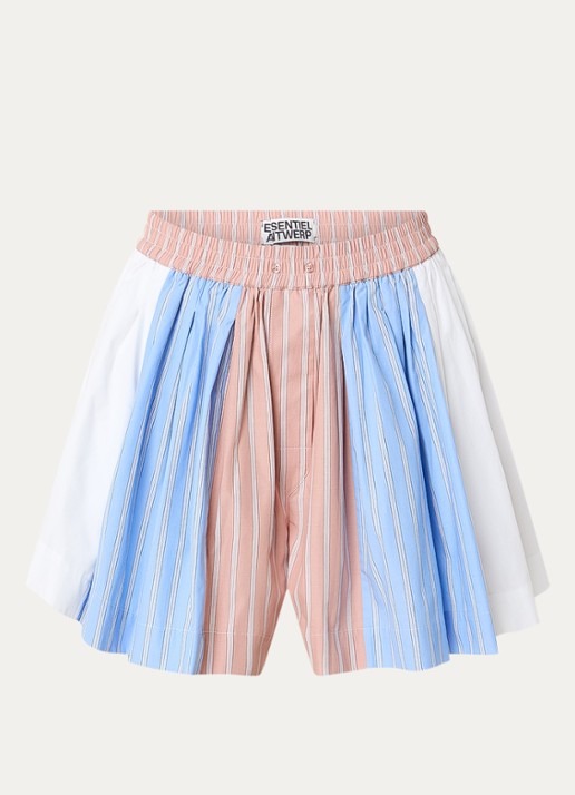 Essentiel Antwerp High waist wide fit korte broek met streepprint - voorkant 3 zalmroze