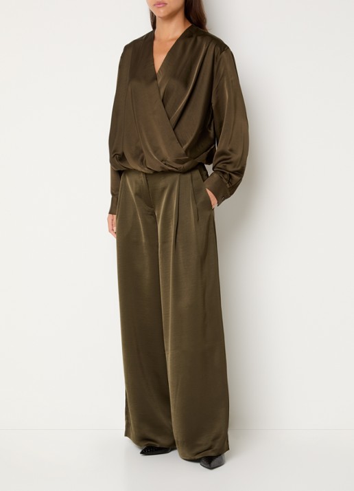 Essentiel Antwerp High waist wide fit pantalon met steekzakken - voorkant 2 bronsgroen