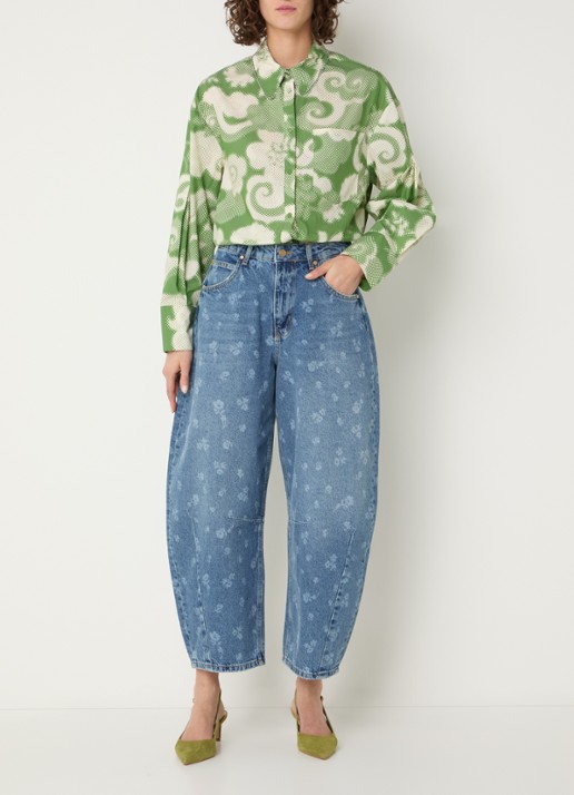 Essentiel Antwerp High waist wide leg jeans met gekleurde wassing - voorkant 5 indigo