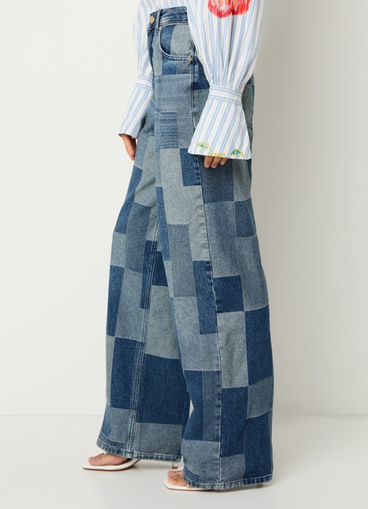 Essentiel Antwerp High waist wide leg jeans met patchwork - detail 5 blauw