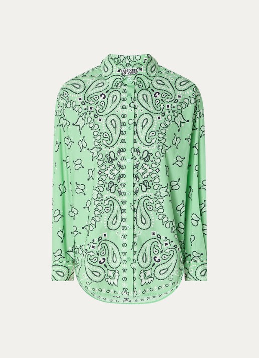 Essentiel Antwerp Histende oversized blouse met paisley dessin - voorkant turquoise
