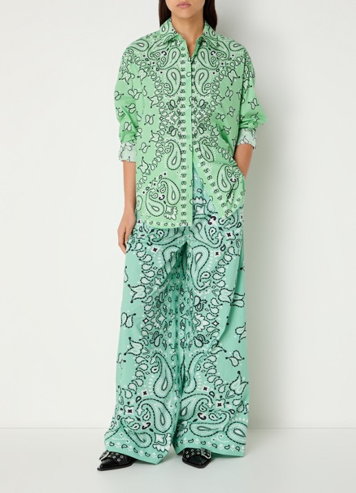 Essentiel Antwerp Histende oversized blouse met paisley dessin - voorkant 2 turquoise