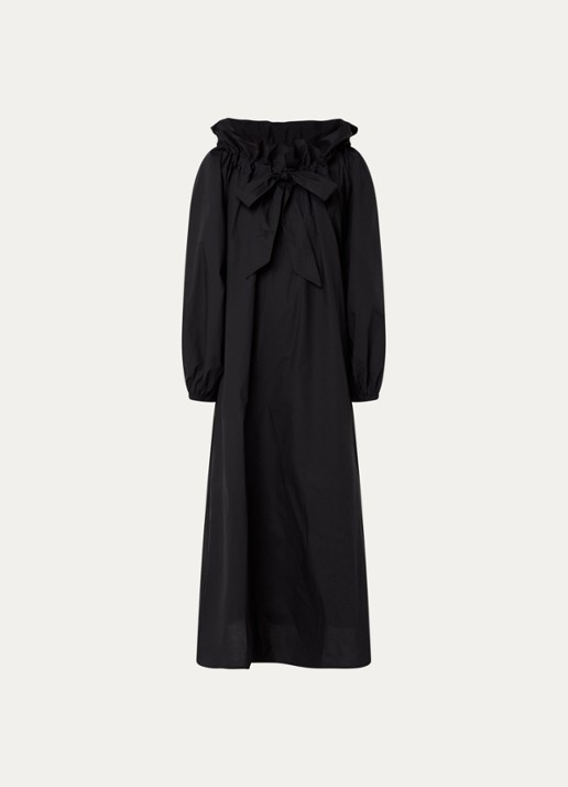 Essentiel Antwerp Hojito maxi off shoulder jurk met ballonmouw en strikdetail - voorkant zwart