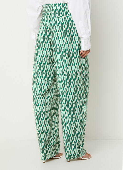 Essentiel Antwerp Ihalton high waist wide fit palazzo broek met print - achterkant 4 groen