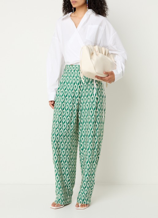 Essentiel Antwerp Ihalton high waist wide fit palazzo broek met print - voorkant 2 groen