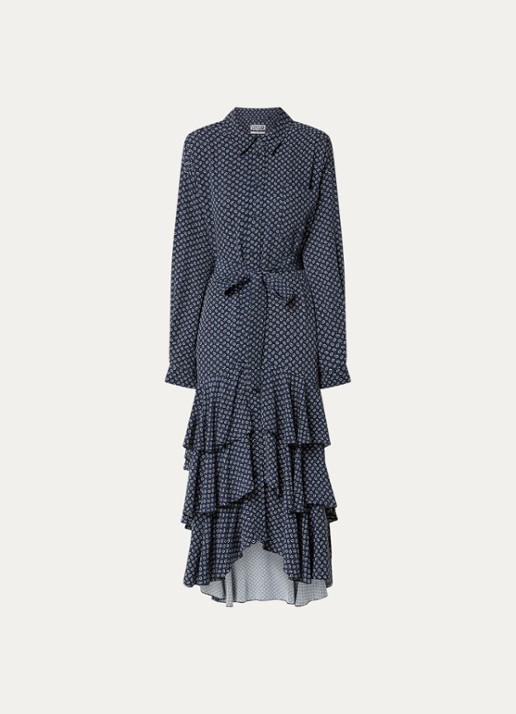 Essentiel Antwerp Imagazine maxi blousejurk met strikceintuur - voorkant 3 donkerblauw