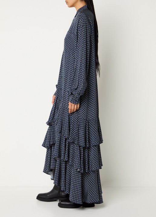 Essentiel Antwerp Imagazine maxi blousejurk met strikceintuur - voorkant 4 donkerblauw