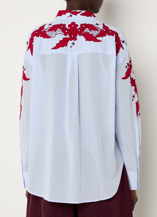 Essentiel Antwerp Inglewood blouse met bloemborduring en strass - achterkant lichtblauw