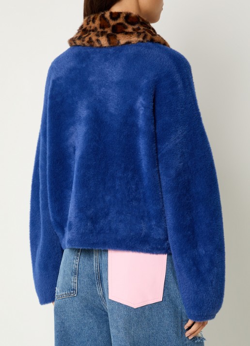 Essentiel Antwerp Intention fijngebreid vest met afneembare imitatiebontkraag - achterkant 4 donkerblauw