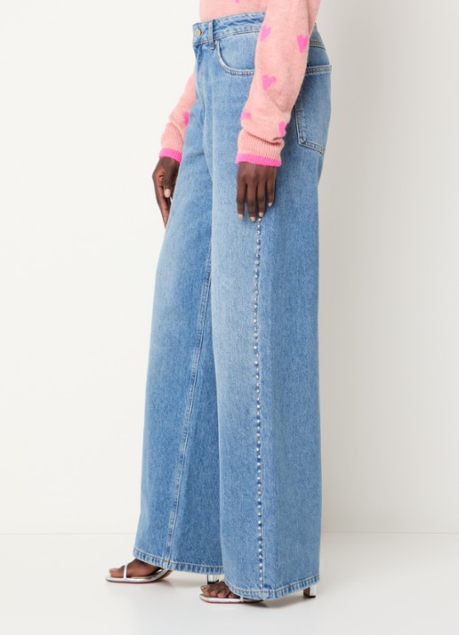 Essentiel Antwerp Interesting high waist wide leg jeans met strass - detail 2 indigo