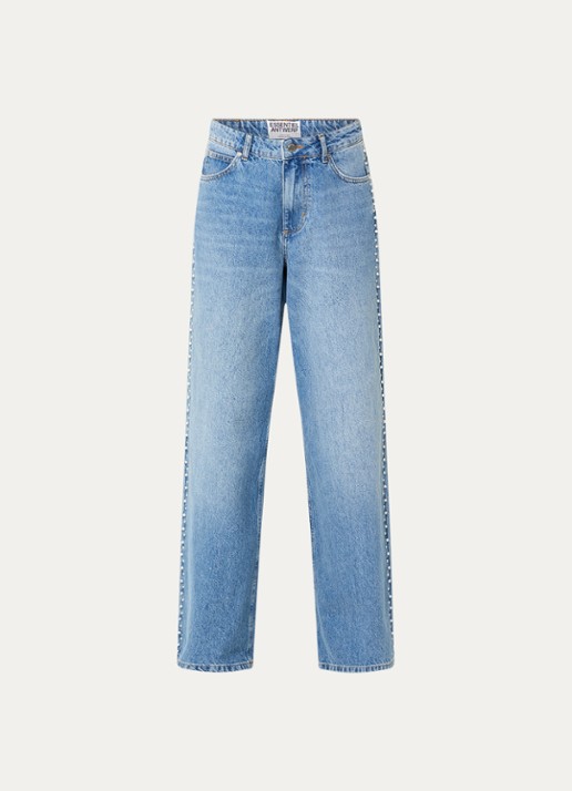 Essentiel Antwerp Interesting high waist wide leg jeans met strass - voorkant 4 indigo