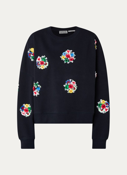 Essentiel Antwerp Itro sweater met pailletten en strass - voorkant 2 donkerblauw