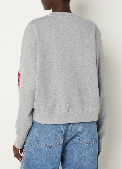 Essentiel Antwerp Itro sweater met pailletten en strass - achterkant grijs