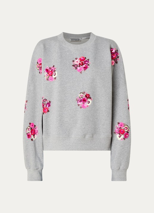 Essentiel Antwerp Itro sweater met pailletten en strass - voorkant 3 grijs