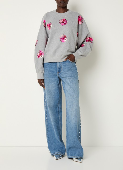 Essentiel Antwerp Itro sweater met pailletten en strass - voorkant 4 grijs