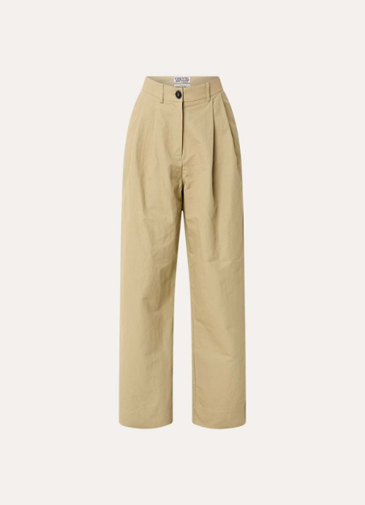Essentiel Antwerp Jammer high waist wide fit broek met steekzkken - voorkant khaki