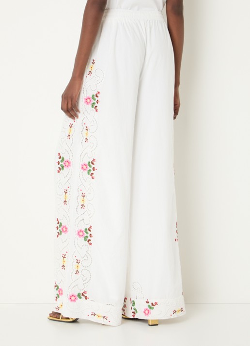 Essentiel Antwerp Janai high waist wide fit broek met bloemborduring - achterkant wit