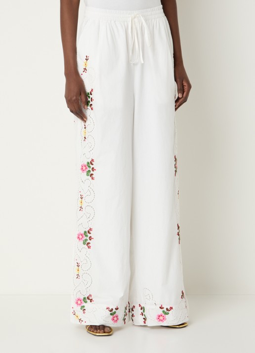 Essentiel Antwerp Janai high waist wide fit broek met bloemborduring