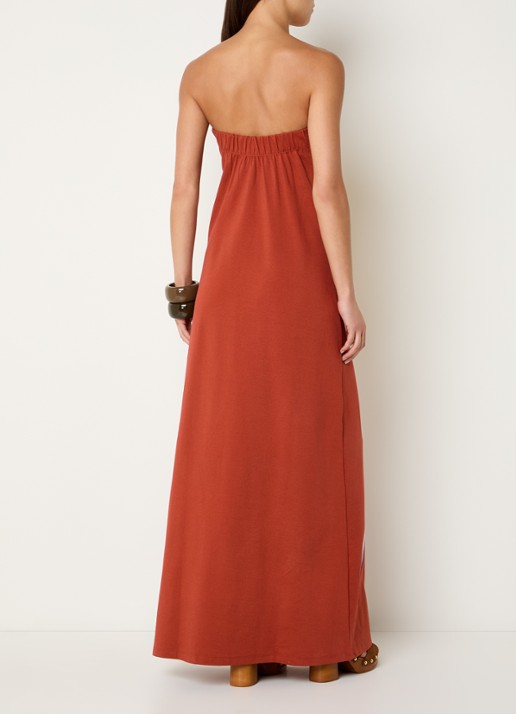 Essentiel Antwerp Jannick strapless maxi jurk met print - achterkant 4 oranjerood