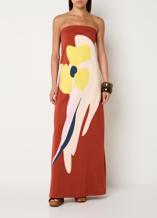 Essentiel Antwerp Jannick strapless maxi jurk met print