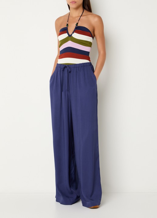 Essentiel Antwerp Jargate high waist wide fit korte broek met trekkoord - voorkant 2 indigo