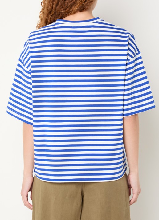 Essentiel Antwerp Jarinero T-shirt met borduring en streepprint - achterkant 3 blauw