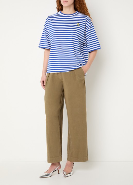 Essentiel Antwerp Jarinero T-shirt met borduring en streepprint - voorkant 2 blauw