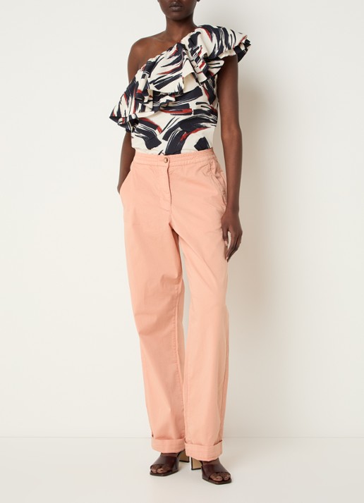 Essentiel Antwerp Jarne high waist straight fit chino met steekzakken - voorkant 2 zalmroze
