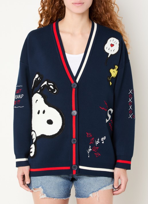 Essentiel Antwerp Jaseball fijngebreid vest met patchwork
