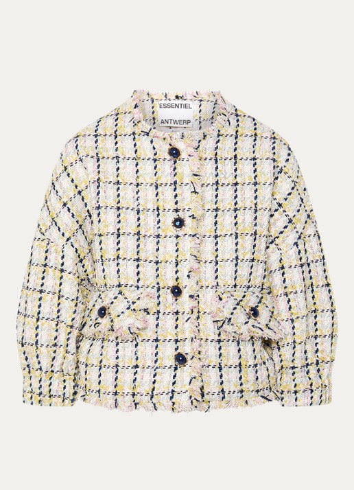 Essentiel Antwerp Jayden oversized jack van bouclé met klepzakken - voorkant wit