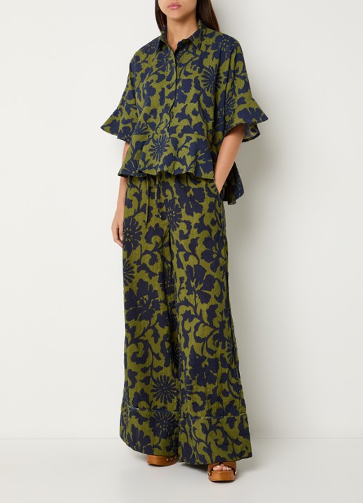 Essentiel Antwerp Jaylee tuniek met structuur en print - voorkant 4 groen
