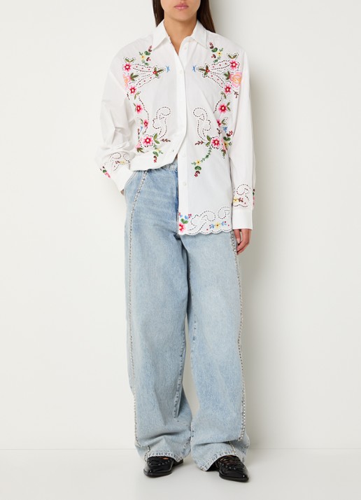 Essentiel Antwerp Jayme blouse met broderie - voorkant 3 wit