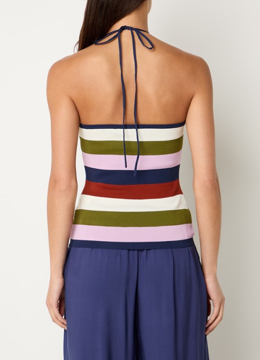 Essentiel Antwerp Jellie mouwloze top met streepprint - achterkant donkerblauw
