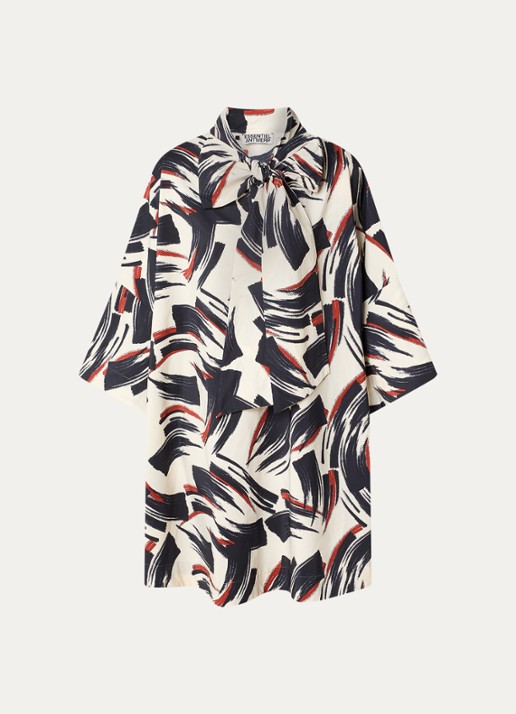 Essentiel Antwerp Jenadine mini tuniekjurk met print en gestrikt detail - voorkant donkerblauw