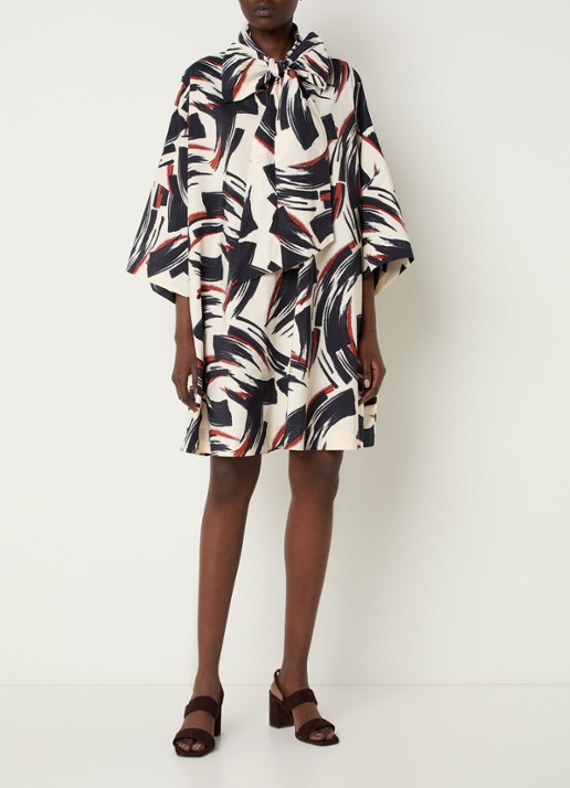 Essentiel Antwerp Jenadine mini tuniekjurk met print en gestrikt detail - voorkant 2 donkerblauw