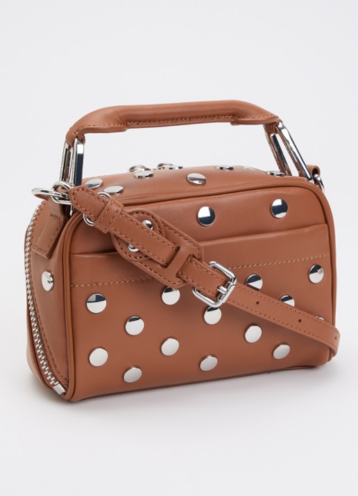 Essentiel Antwerp Jeri Mini handtas van leer met studs en afneembare schouderriem - achterkant bruin