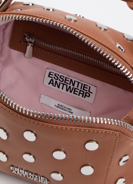 Essentiel Antwerp Jeri Mini handtas van leer met studs en afneembare schouderriem - detail 2 bruin