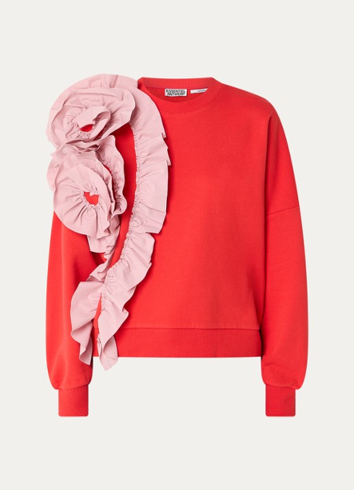 Essentiel Antwerp Jigantum sweater met bloemdetail - voorkant 3 rood