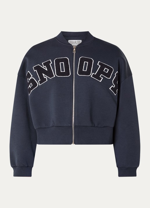 Essentiel Antwerp Jilnius sweatvest met flockprint - voorkant 2 donkerblauw