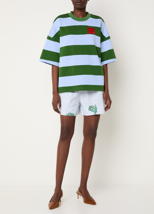 Essentiel Antwerp Jingenie sweater met streepprint  - voorkant 2 groen