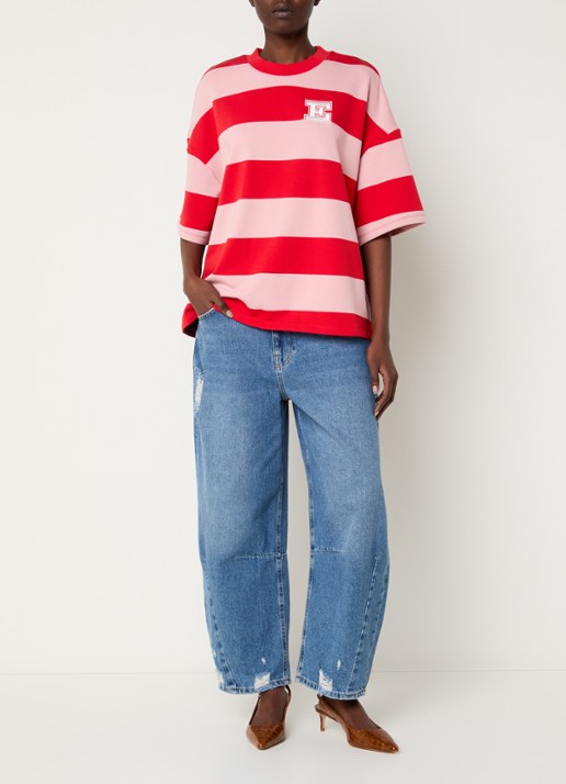 Essentiel Antwerp Jingenie sweater met streepprint  - voorkant 2 rood
