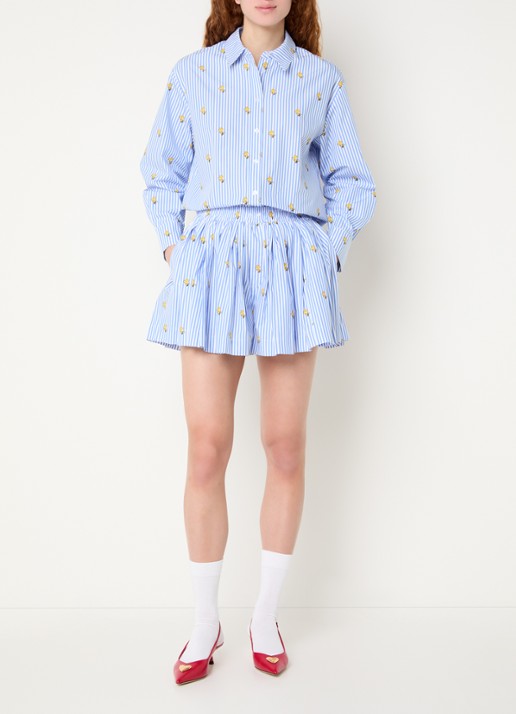 Essentiel Antwerp Jinus geplooide broekrok met print - voorkant 4 blauw