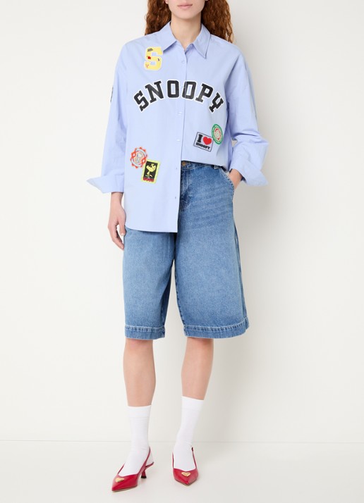 Essentiel Antwerp Jirmuda mid waist loose fit korte broek van denim - voorkant 2 indigo